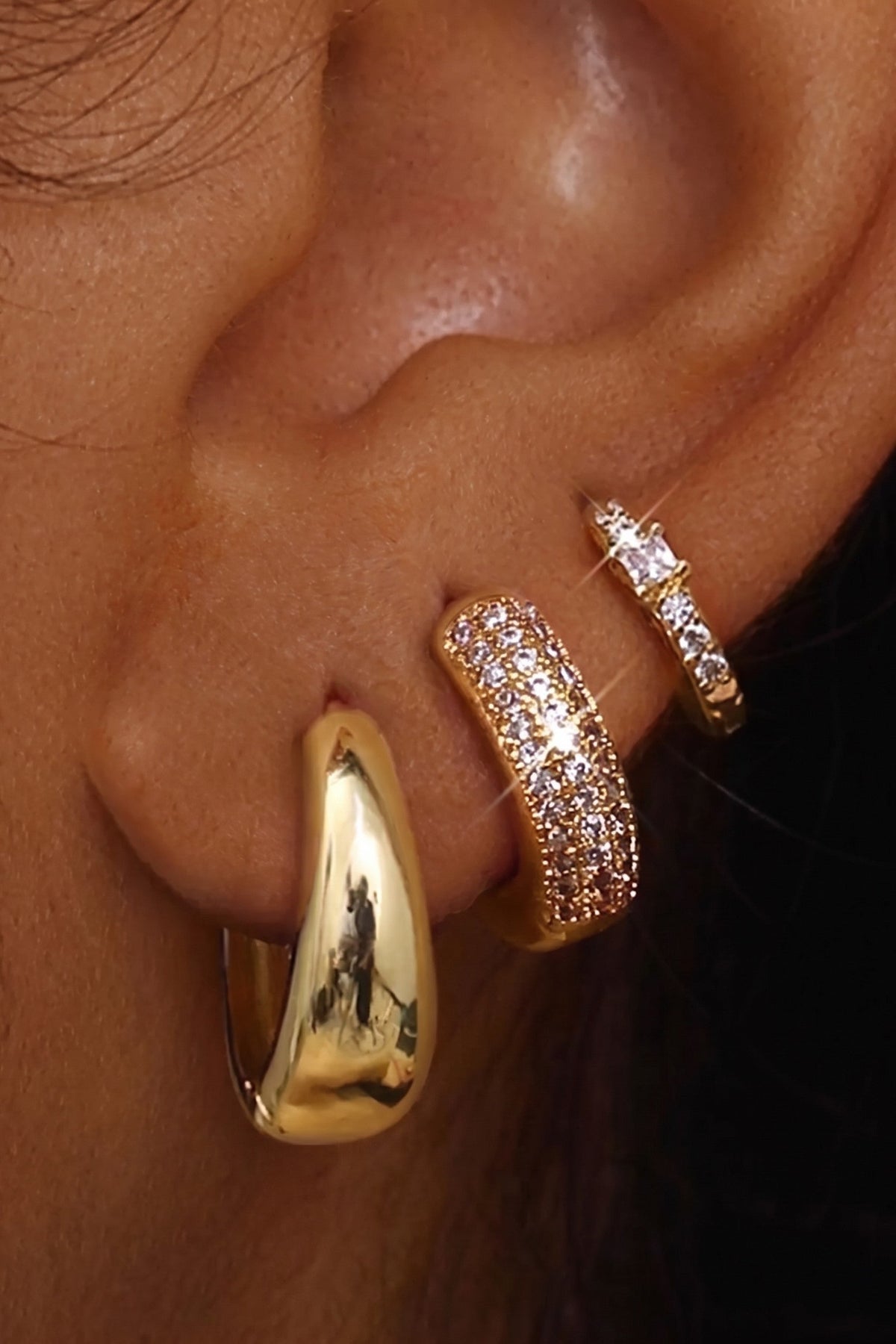 14k Gold-Plated Stacking Earrings Set Hoop Trio