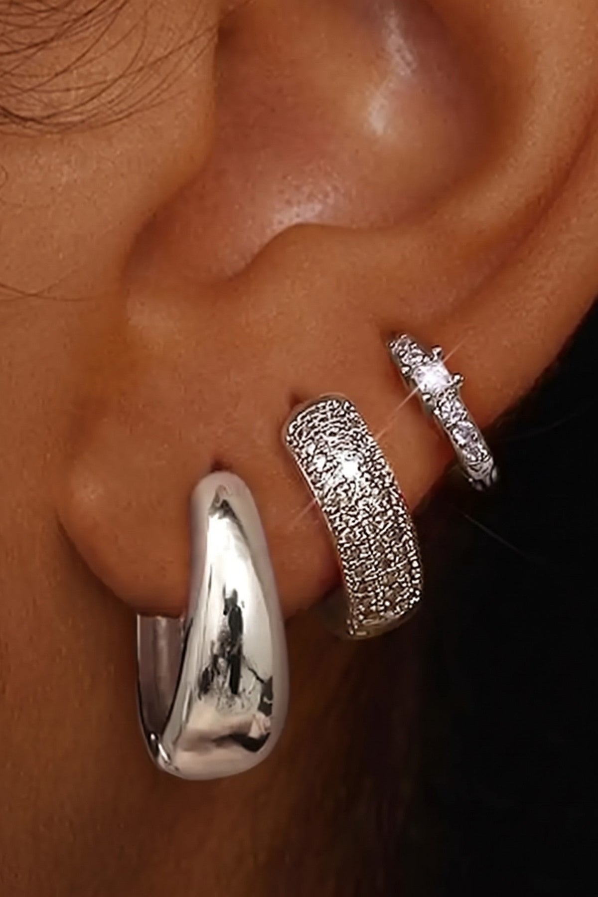 14k Gold-Plated Stacking Earrings Set Hoop Trio