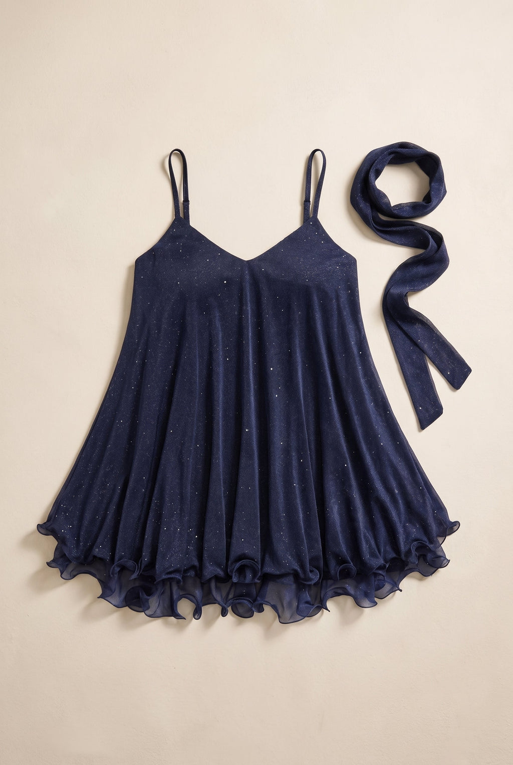 Scintilla Shimmer Dress — Ruffle Hem with Scarf