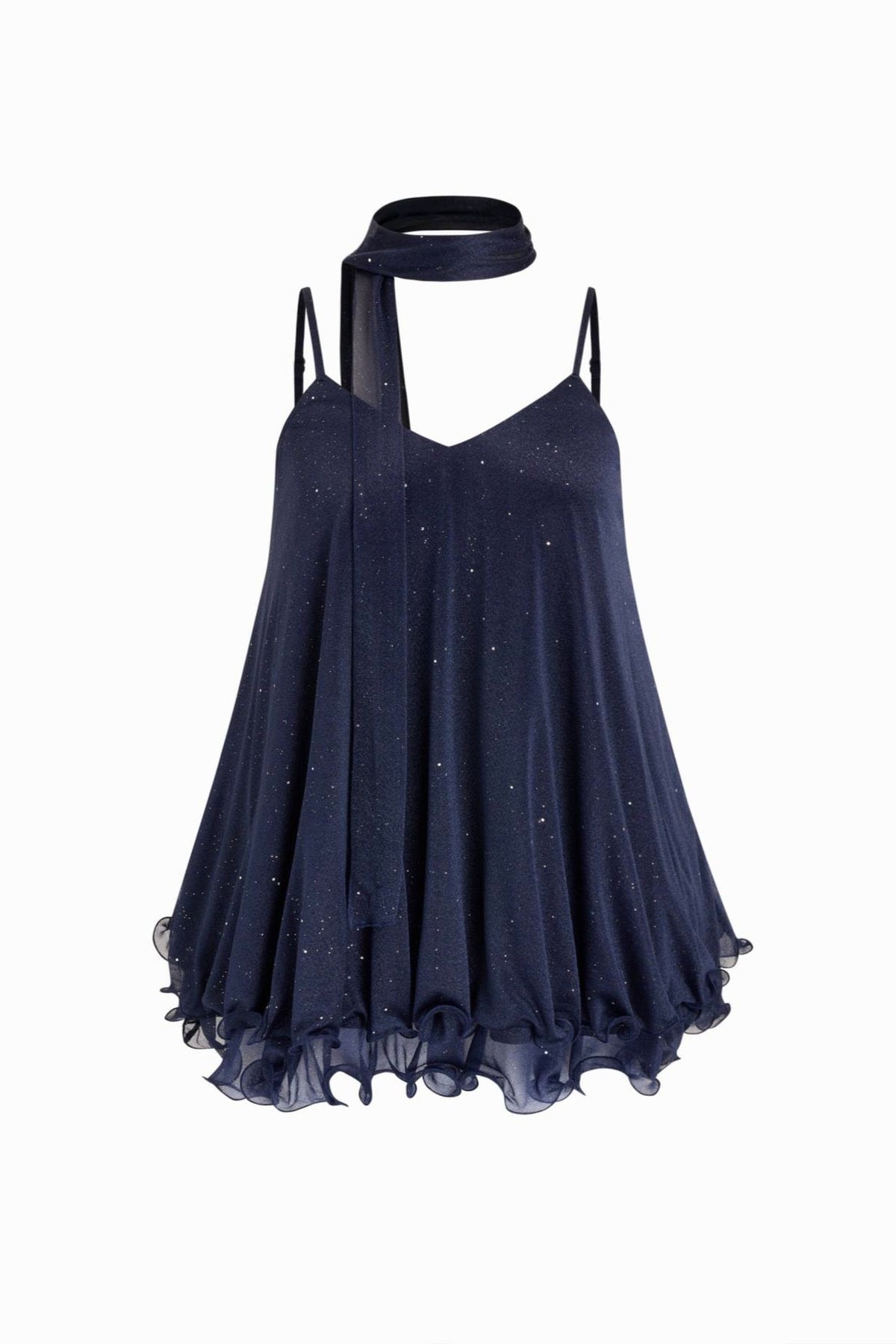Scintilla Shimmer Dress — Ruffle Hem with Scarf