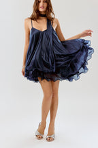 Scintilla Shimmer Dress — Ruffle Hem with Scarf