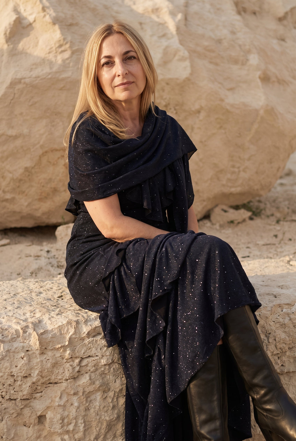 Scintilla Shimmer Dress — Ruffle Hem with Scarf