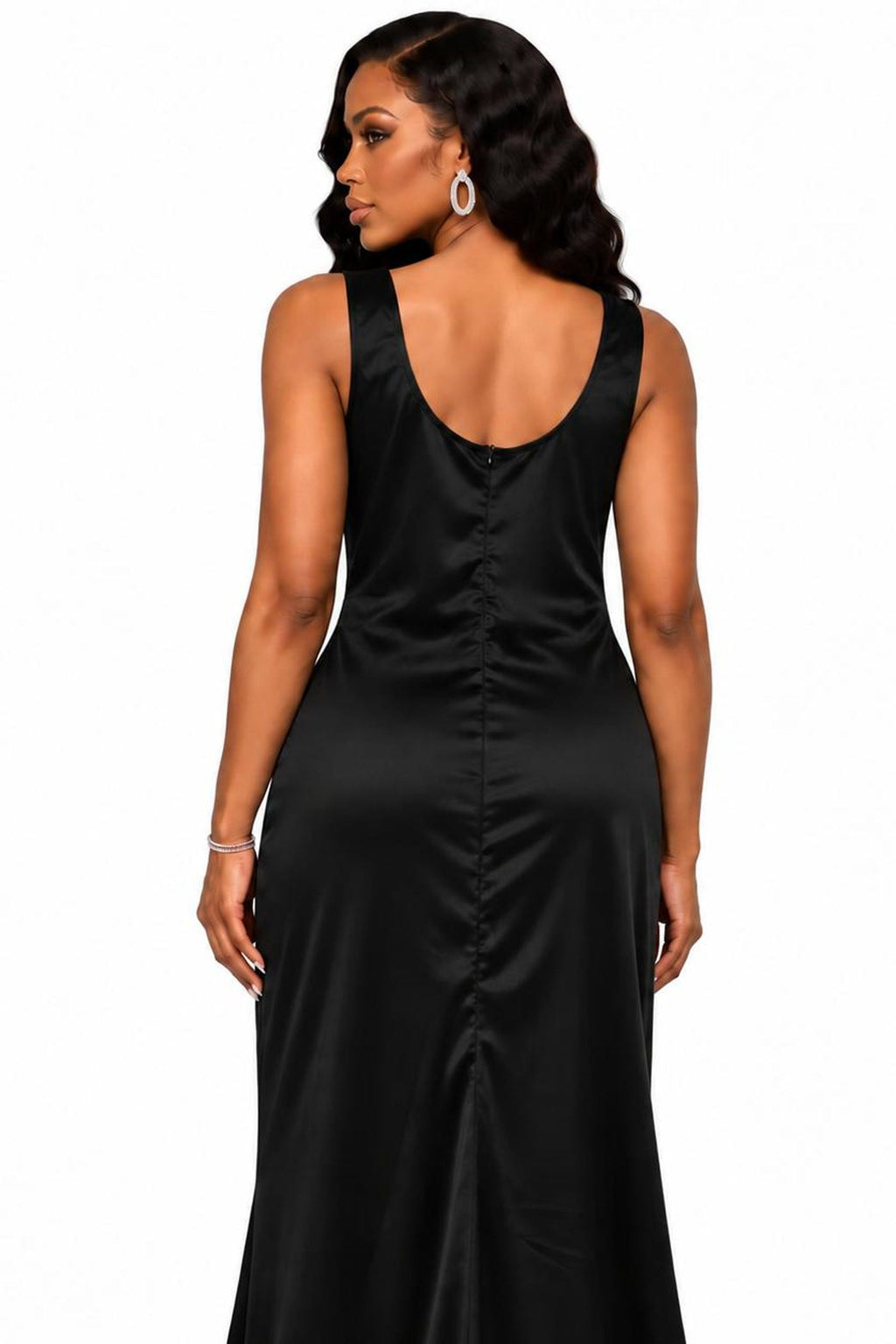 Cowl Neck with High Slit Satin Gown