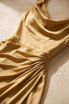 Cowl Neck with High Slit Satin Gown