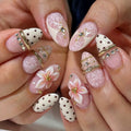 White polka dot lace press on nails